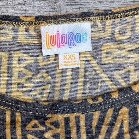 Lularoe Tunic 'Irma' Yellow/Gray Short Sleeve Crew Neck Top WMNS XXS Geometric - Picture 4 of 6